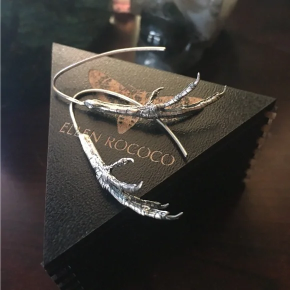 Ellen Rococo Sterling Silver Starling Bird Claw Talon Hanger Earrings BNIB - Picture 6 of 6
